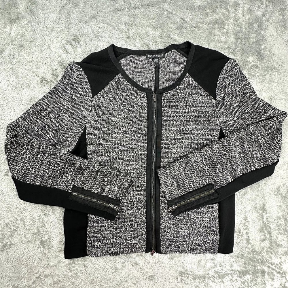 Eileen Fisher‎ Full Zip Dress Jacket Black and Grey Classy Fashion Size Small